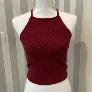 Red high neck smocked tank top